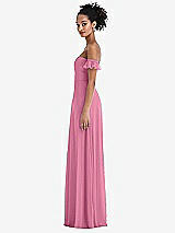 Side View Thumbnail - Orchid Pink Off-the-Shoulder Ruffle Cuff Sleeve Chiffon Maxi Dress
