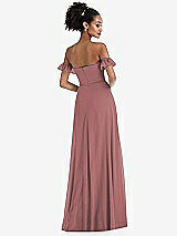 Rear View Thumbnail - Rosewood Off-the-Shoulder Ruffle Cuff Sleeve Chiffon Maxi Dress