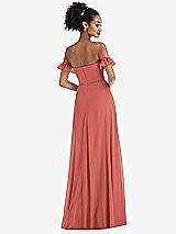 Rear View Thumbnail - Coral Pink Off-the-Shoulder Ruffle Cuff Sleeve Chiffon Maxi Dress