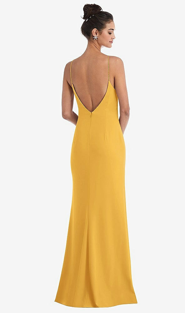 Back View - NYC Yellow Open-Back High-Neck Halter Trumpet Gown
