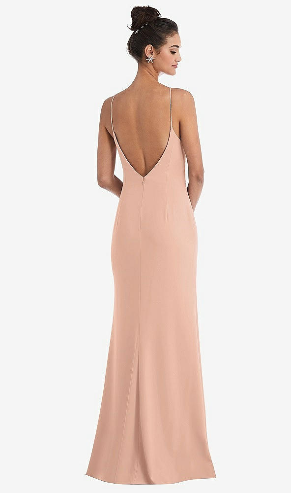 Back View - Pale Peach Open-Back High-Neck Halter Trumpet Gown