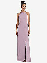 Front View Thumbnail - Suede Rose Open-Back High-Neck Halter Trumpet Gown