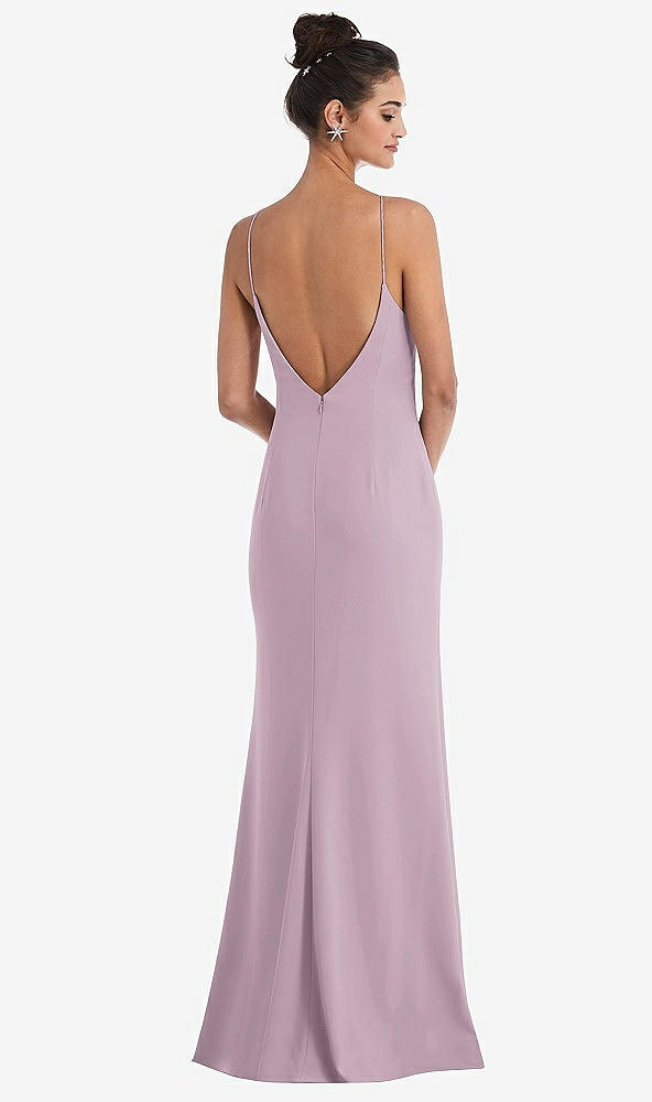Back View - Suede Rose Open-Back High-Neck Halter Trumpet Gown