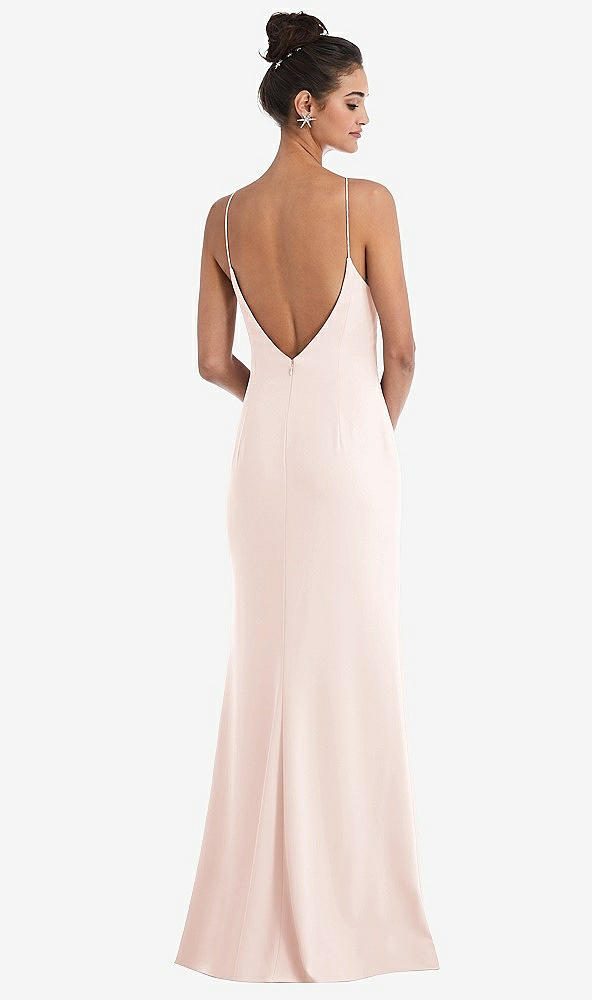 Back View - Blush Open-Back High-Neck Halter Trumpet Gown