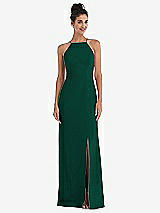 Front View Thumbnail - Hunter Green Open-Back High-Neck Halter Trumpet Gown