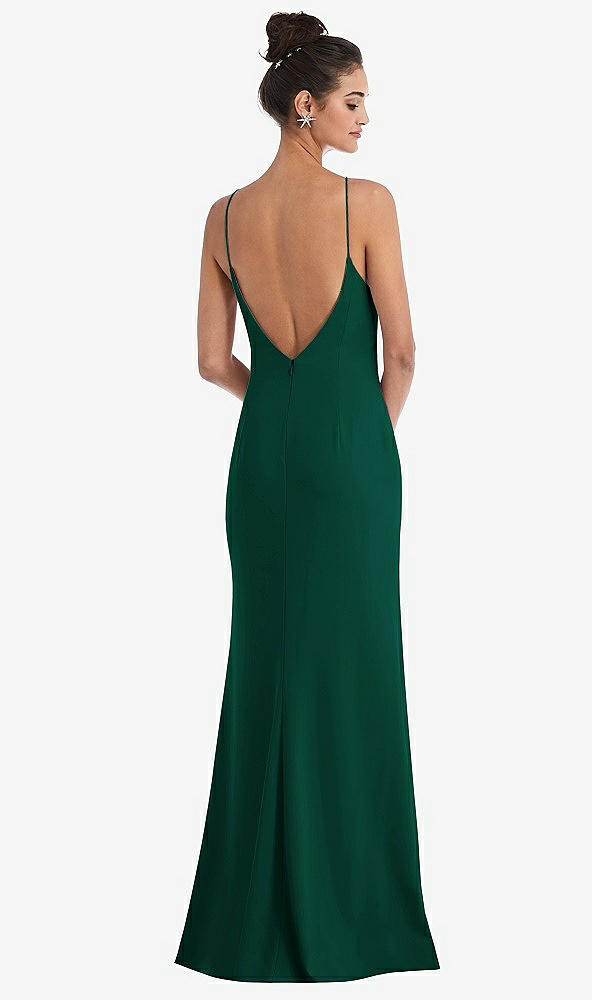 Back View - Hunter Green Open-Back High-Neck Halter Trumpet Gown