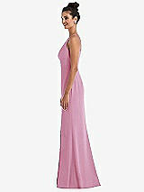 Side View Thumbnail - Powder Pink Open-Back High-Neck Halter Trumpet Gown