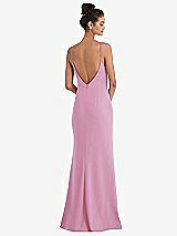 Rear View Thumbnail - Powder Pink Open-Back High-Neck Halter Trumpet Gown