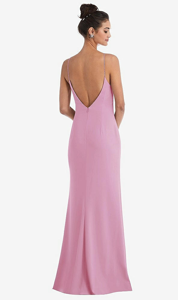 Back View - Powder Pink Open-Back High-Neck Halter Trumpet Gown