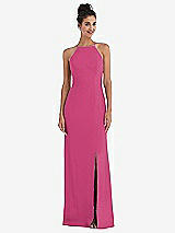 Front View Thumbnail - Tea Rose Open-Back High-Neck Halter Trumpet Gown