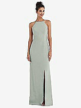 Front View Thumbnail - Willow Green Open-Back High-Neck Halter Trumpet Gown