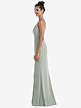 Side View Thumbnail - Willow Green Open-Back High-Neck Halter Trumpet Gown