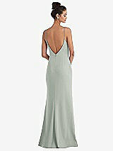 Rear View Thumbnail - Willow Green Open-Back High-Neck Halter Trumpet Gown