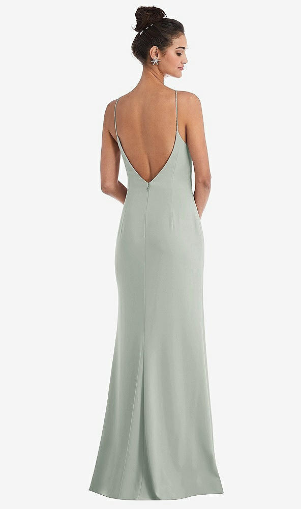 Back View - Willow Green Open-Back High-Neck Halter Trumpet Gown