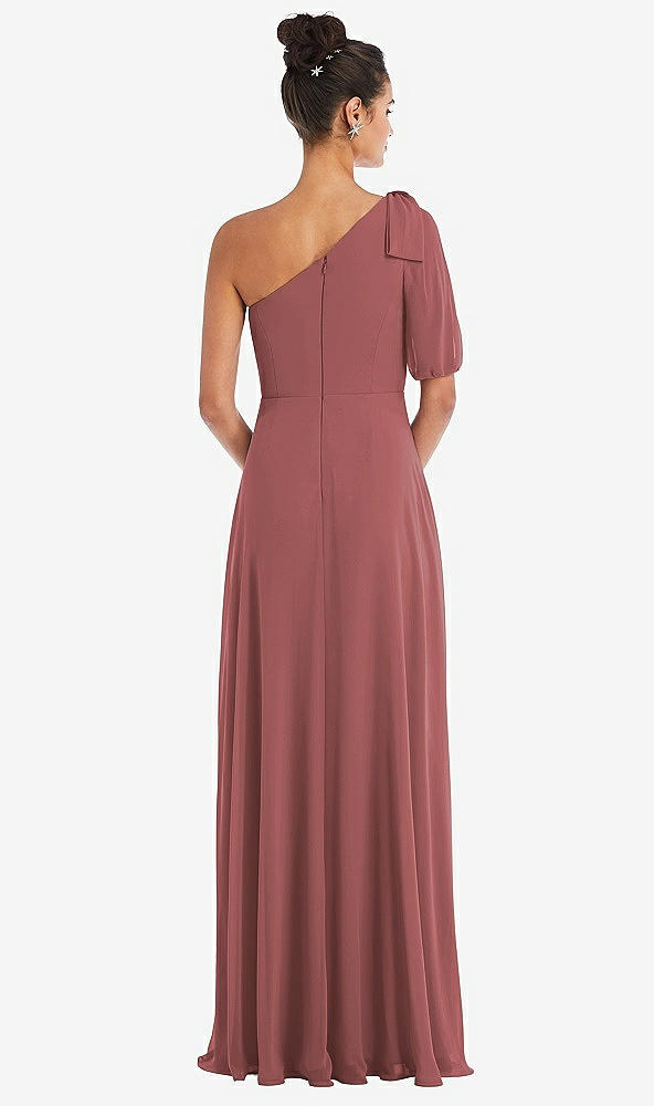 Back View - English Rose Bow One-Shoulder Flounce Sleeve Maxi Dress