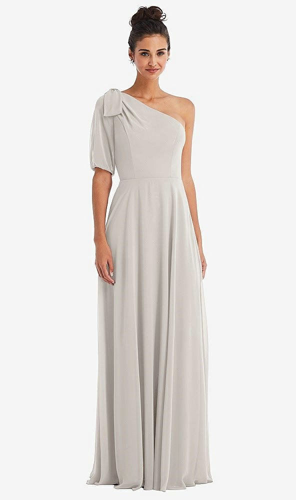 Front View - Oyster Bow One-Shoulder Flounce Sleeve Maxi Dress