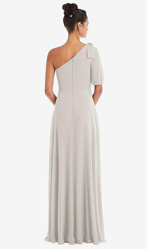Back View - Oyster Bow One-Shoulder Flounce Sleeve Maxi Dress