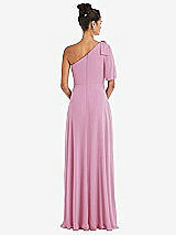 Rear View Thumbnail - Powder Pink Bow One-Shoulder Flounce Sleeve Maxi Dress