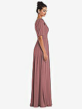 Side View Thumbnail - Rosewood Bow One-Shoulder Flounce Sleeve Maxi Dress