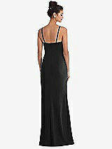 Rear View Thumbnail - Black Notch Crepe Trumpet Gown with Front Slit