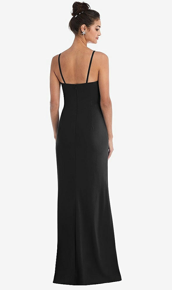 Back View - Black Notch Crepe Trumpet Gown with Front Slit