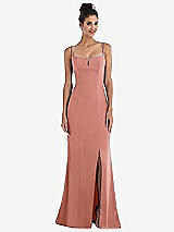 Front View Thumbnail - Desert Rose Notch Crepe Trumpet Gown with Front Slit