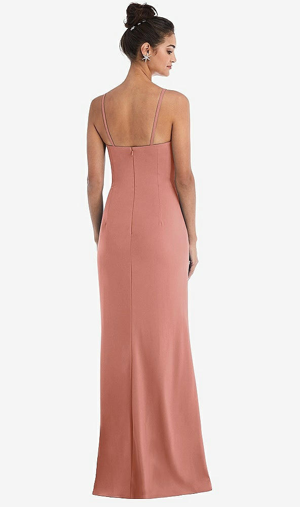 Back View - Desert Rose Notch Crepe Trumpet Gown with Front Slit