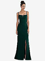 Front View Thumbnail - Evergreen Notch Crepe Trumpet Gown with Front Slit