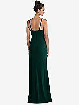 Rear View Thumbnail - Evergreen Notch Crepe Trumpet Gown with Front Slit