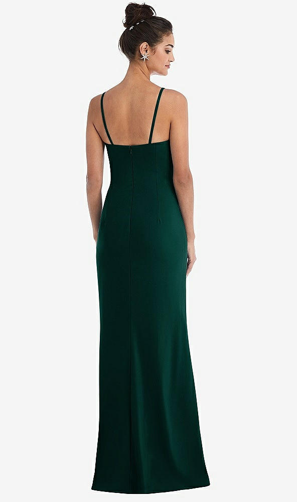 Back View - Evergreen Notch Crepe Trumpet Gown with Front Slit