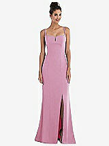 Front View Thumbnail - Powder Pink Notch Crepe Trumpet Gown with Front Slit