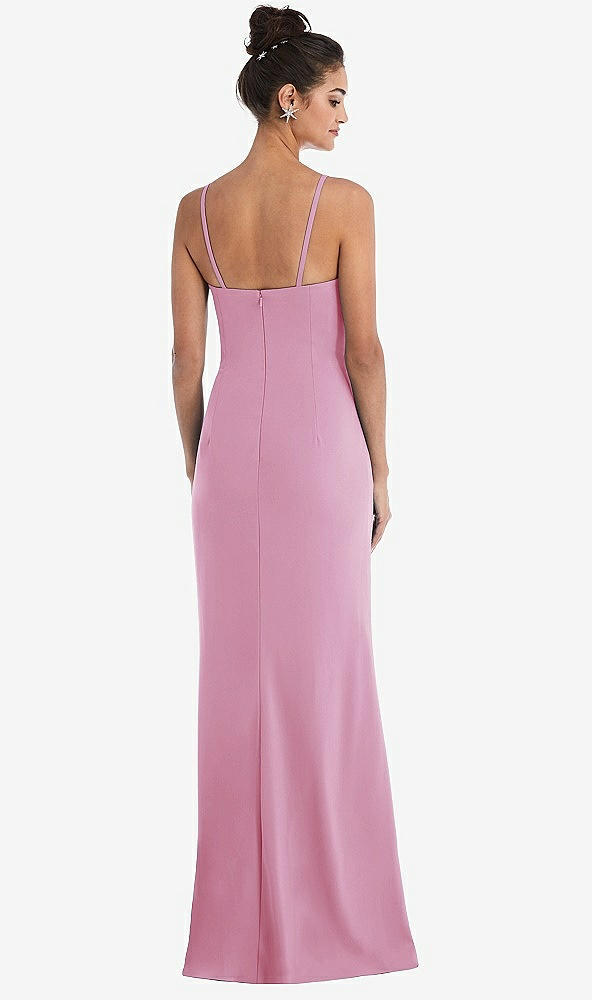 Back View - Powder Pink Notch Crepe Trumpet Gown with Front Slit