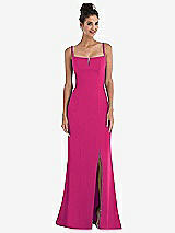 Front View Thumbnail - Think Pink Notch Crepe Trumpet Gown with Front Slit