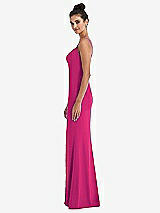 Side View Thumbnail - Think Pink Notch Crepe Trumpet Gown with Front Slit
