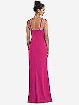 Rear View Thumbnail - Think Pink Notch Crepe Trumpet Gown with Front Slit