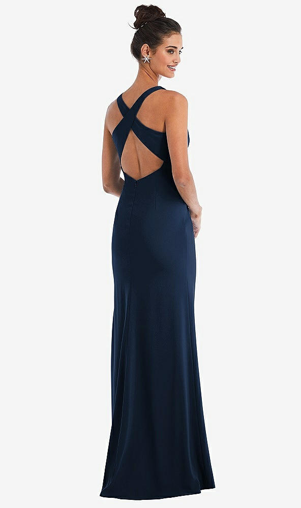 Front View - Midnight Navy Criss-Cross Cutout Back Maxi Dress with Front Slit