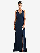 Rear View Thumbnail - Midnight Navy Criss-Cross Cutout Back Maxi Dress with Front Slit