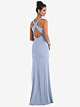 Front View Thumbnail - Sky Blue Criss-Cross Cutout Back Maxi Dress with Front Slit