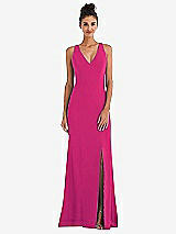 Rear View Thumbnail - Think Pink Criss-Cross Cutout Back Maxi Dress with Front Slit