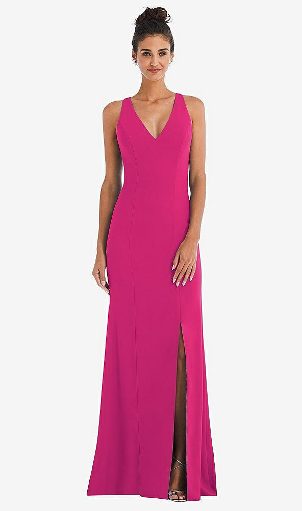 Back View - Think Pink Criss-Cross Cutout Back Maxi Dress with Front Slit