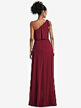 Rear View Thumbnail - Burgundy One-Shoulder Bow Blouson Bodice Maxi Dress