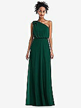 Front View Thumbnail - Hunter Green One-Shoulder Bow Blouson Bodice Maxi Dress