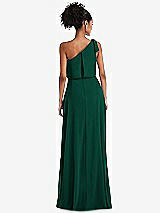 Rear View Thumbnail - Hunter Green One-Shoulder Bow Blouson Bodice Maxi Dress