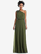 Front View Thumbnail - Olive Green One-Shoulder Bow Blouson Bodice Maxi Dress