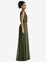 Side View Thumbnail - Olive Green One-Shoulder Bow Blouson Bodice Maxi Dress