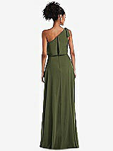 Rear View Thumbnail - Olive Green One-Shoulder Bow Blouson Bodice Maxi Dress