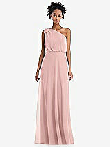 Front View Thumbnail - Rose - PANTONE Rose Quartz One-Shoulder Bow Blouson Bodice Maxi Dress