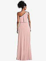 Rear View Thumbnail - Rose - PANTONE Rose Quartz One-Shoulder Bow Blouson Bodice Maxi Dress