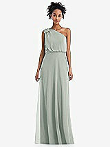 Front View Thumbnail - Willow Green One-Shoulder Bow Blouson Bodice Maxi Dress