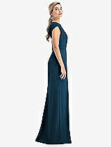 Side View Thumbnail - Atlantic Blue Cap Sleeve Open-Back Trumpet Gown with Front Slit